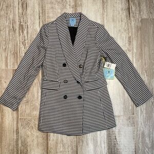 CeCe Black & White Houndstooth Double-Breasted Blazer